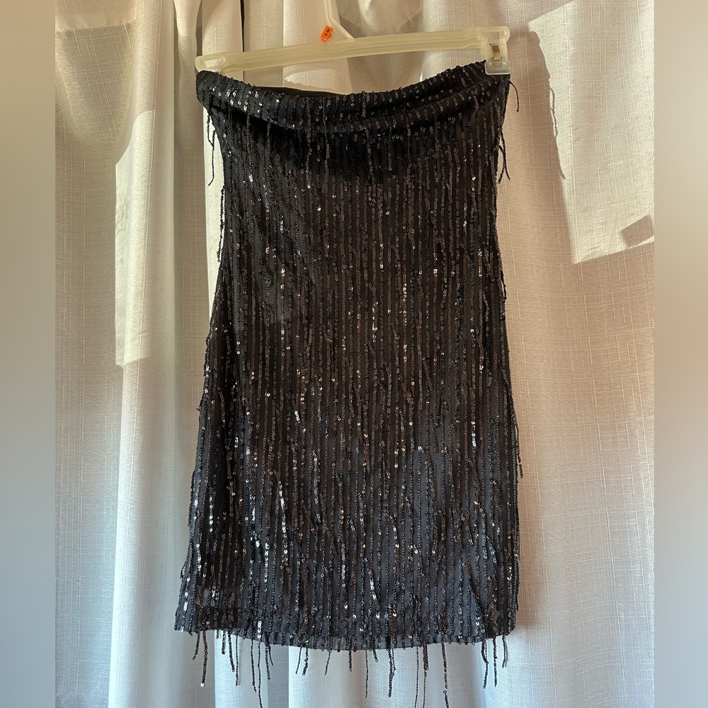 Sequined Black Tube Mini Dress XS